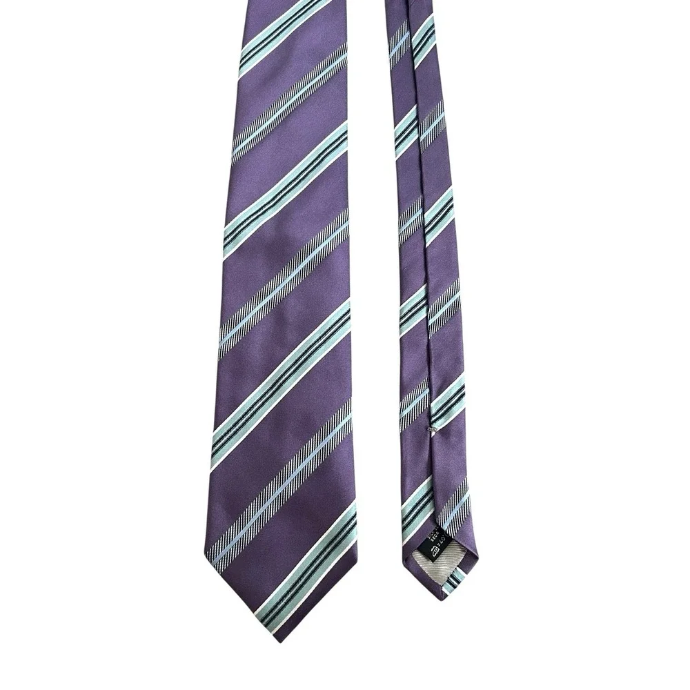 ERMENEGILDO ZEGNA‎ Mens 100% Silk Necktie ITALY Luxury STRIPED Purple/Blue